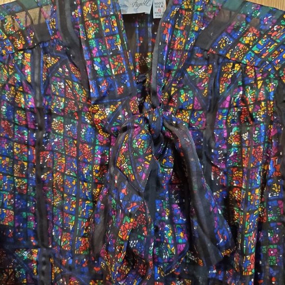 Vintage Adrianna Papell stained glass printed silk blouse size 6 - Picture 5 of 12